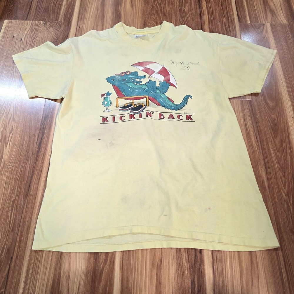 Vintage‎ Myrtle Beach Kickin Back Alligator Shirt Mens XL Yellow Stedman 1986